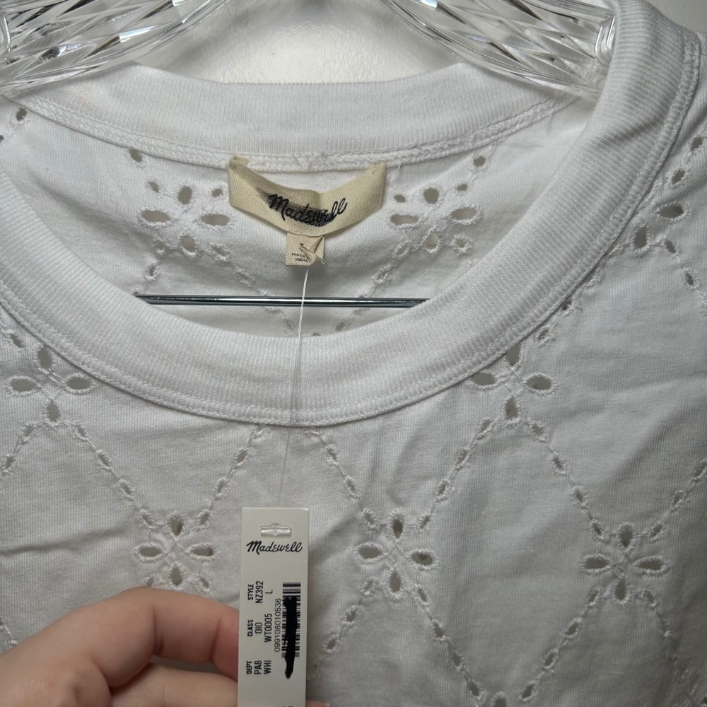 NWT Madewell The Embroidered Boxy Crop Tee in Allday Jersey white women's L boho - Picture 5 of 8